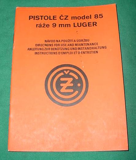 CZ 85 CZECH 9mm Pistol Manual, MULTI LANGUAGE