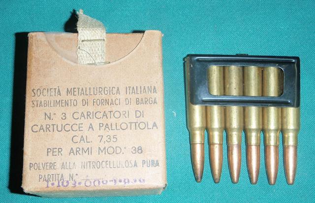 7.35 Italian Carcano Ammo 18 Rd Box on Loading Clips