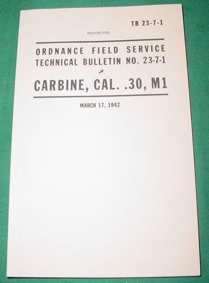 Booklet M1 Carbine, US Military TB 23-7-1