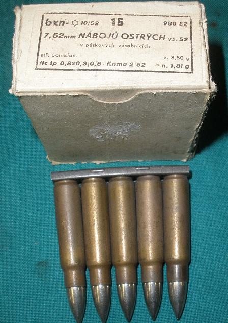 7.62x45 Czech FMJ AMMO 15rd on STRIPPERS - For VZ-52 Rifle - Click Image to Close