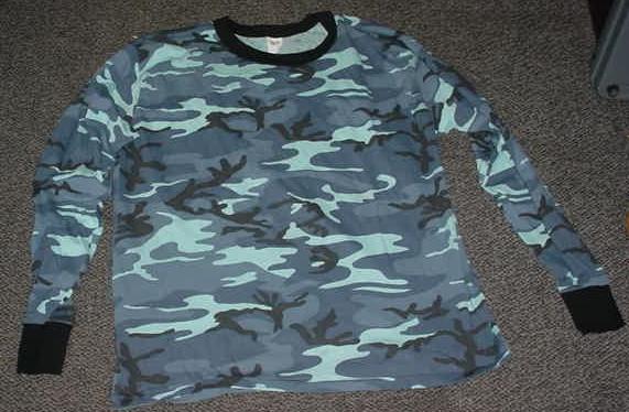 Shirt Blue Camo LARGE 50% Cotton Made in USA, NEW