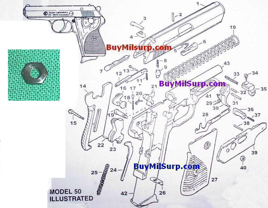 Hammer Bolt Nut - #40 - CZ50 & CZ70 CZ-50 CZ-70 Czech Pistol - Click Image to Close