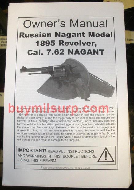 Basic Pamphlet - Russian M1895 Nagant Revolver - Click Image to Close