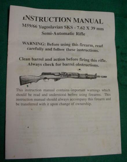Pamplet Disassembly and Operation SKS Yugo 59/66 Rifle - Click Image to Close